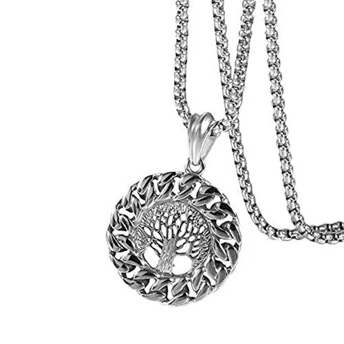 Produktbild: JewelryWe Schmuck Herren Damen Halskette Edelstahl Lebensbaum Baum des Lebens Anhänger mit 56cm Kette, Silber