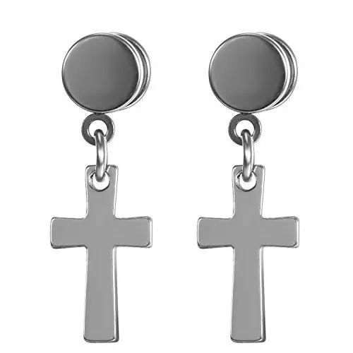 Produktbild: JewelryWe Schmuck Herren Damen Ohrringe, Edelstahl Kreis Runde Ohrstecker Ohrhänger mit klassischem Kreuz Anhänger, Silber
