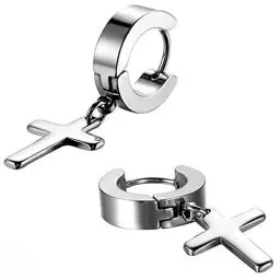 Produktbild: JewelryWe Schmuck Herren Damen Ohrringe, Kreuz Creolen Ohrstecker, Edelstahl, Silber