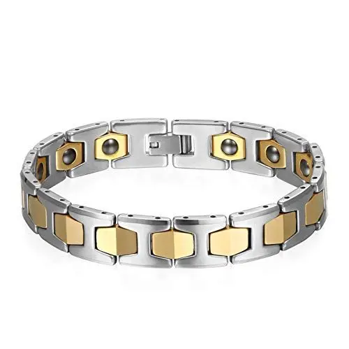 Produktbild: JewelryWe Schmuck Herren Magnet Armband, Wolfram Wolframcarbid, 12mm Breit I Sechseck Link Atemberaubendes Solides Poliert Magnetarmband Gliederarmband, Gold Silber