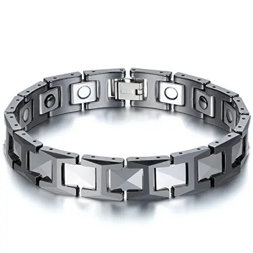 Produktbild: JewelryWe Schmuck Herren Magnet Armband, Wolfram Wolframcarbid Keramik, 12mm Breit H Link Elegant Gesundheit Magnetarmband Armreif, Schwarz Silber