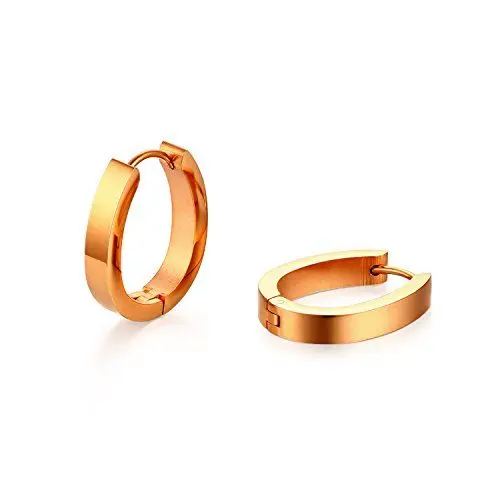 Produktbild: JewelryWe Schmuck Klassische Creolen Ohrringe Ohrhänger Edelstahl Matt Klapp-Creolen 4mm breit Ohrschmuck für Damen Herren Rosegold