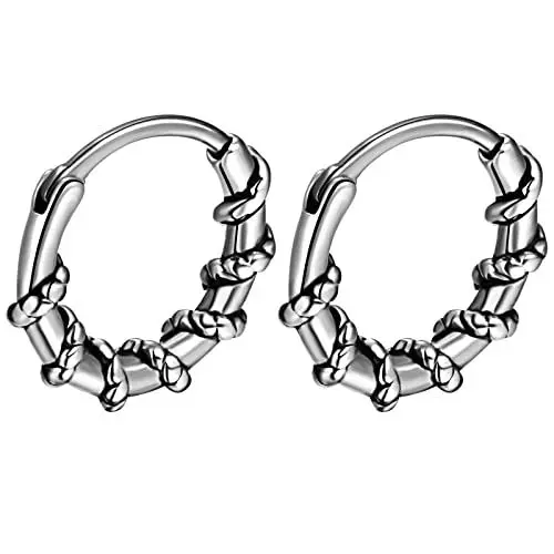 Produktbild: JewelryWe Schmuck Ohrringe Herren Creolen Retro Gothic Reben Wicklung Edelstahl Ohrstecker Ohrhänger Hiphop Punk Silber