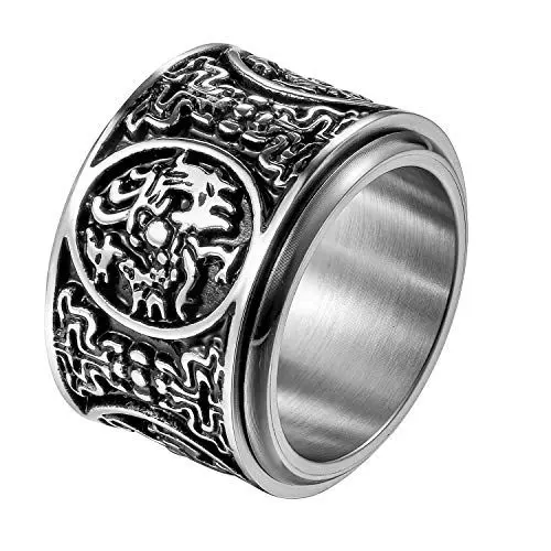 Produktbild: JewelryWe Schmuck Retro Herren-Ring Edelstahl Uralte 4 Wächter Bestien Chinesisch Mythologie Ringe Drehbar Bandring Band mit Gravur Größe 57