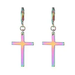 Produktbild: JewelryWe Schmuck Unisex Creolen, Edelstahl Klassisches Kreuz Ohrringe Ohrstecker Ohrhänger Ohr-Piercing für Herren Damen, Bunt Mehrfarbig