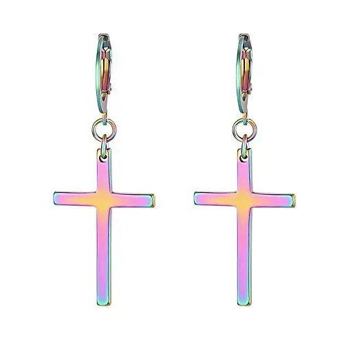 Produktbild: JewelryWe Schmuck Unisex Creolen, Edelstahl Klassisches Kreuz Ohrringe Ohrstecker Ohrhänger Ohr-Piercing für Herren Damen, Bunt Mehrfarbig