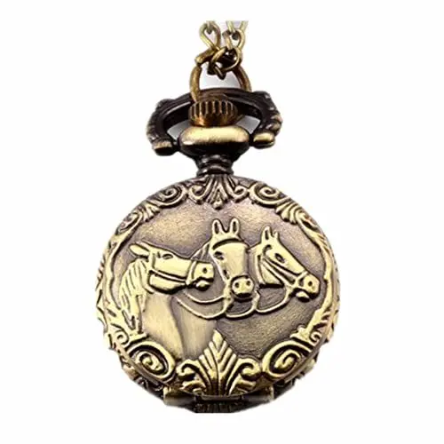 Produktbild: JewelryWe Steampunk Damen Herren Taschenuhr DREI Pferden Design auf Deckel Uhranhänger Quartz Kettenuhr Uhr Halskette