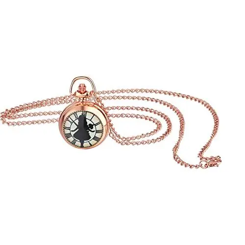Produktbild: JewelryWe Taschenuhr Damen Elegant Engel Mädchen Römische Ziffern Analog Quarz Uhr mit Halskette Kette Pocket Watch Geschenk Rosegold