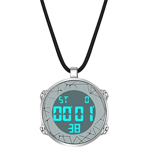 Produktbild: JewelryWe Taschenuhr Herren Damen Digital Quarz Uhr 30m Wasserdicht Datum Woche Kalender Alarm Sportuhr mit Leder Halskette Kette Kettenuhr Geschenk Schwarz