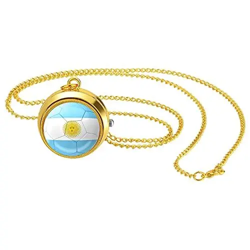 Produktbild: JewelryWe Taschenuhr Herren Weltmeisterschaft WM Argentinien Argentinische Flagge Kettenuhr Analog Quarz Uhr mit Halskette Kette Pocket Watch Geschenk für Männer Frau
