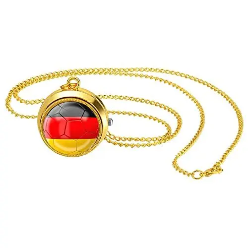 Produktbild: JewelryWe Taschenuhr Herren Weltmeisterschaft WM Deutschland Deutsche Flagge Kettenuhr Analog Quarz Uhr mit Halskette Kette Pocket Watch Geschenk für Männer Frau