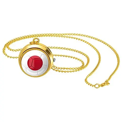 Produktbild: JewelryWe Taschenuhr Herren Weltmeisterschaft WM Japan Japanische Flagge Kettenuhr Analog Quarz Uhr mit Halskette Kette Pocket Watch Geschenk für Männer Frau