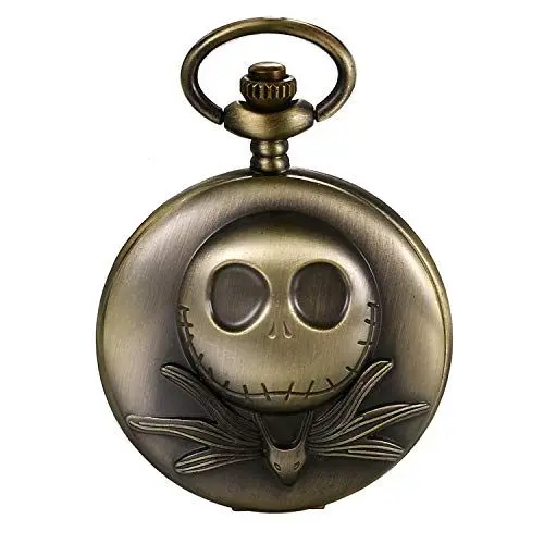 Produktbild: JewelryWe Taschenuhr Herren mit Schädel Totenkopf Skelett & Kreuz Römische Ziffernblatt, Quarz Analog Uhr mit Kette Halskette Halloween Bronze
