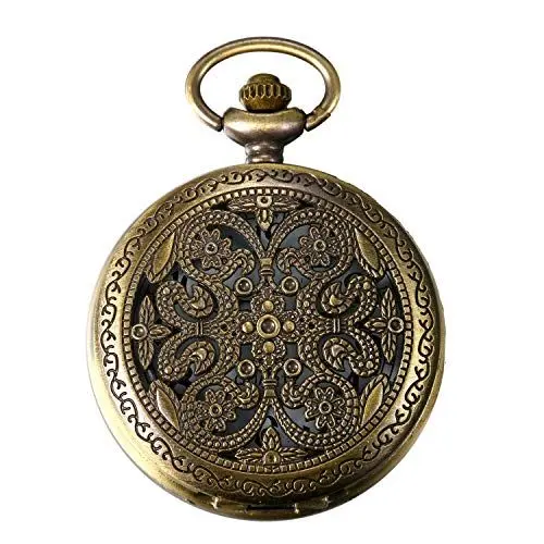 Produktbild: JewelryWe Taschenuhr Retro Blumen Schmetterling Hohe Openwork Analog Quarz Uhr mit Halskette Kette Uhren Pocket Watch Geschenk Bronze