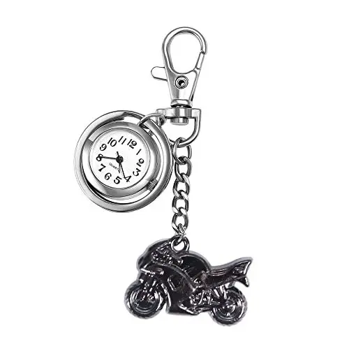 Produktbild: JewelryWe Taschenuhr, klassische Schlüsselanhänger, Steampunk-Taschenuhr, halber Jäger, Motorradanhänger, Quarzuhr, Halskette, für Weihnachten, C-schwarz, Klassisch