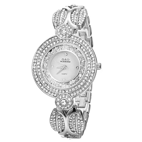 Produktbild: JewelryWe Uhren Damen Analog Quarz 30m wasserdichte Armbanduhr Elegant Mehrschichtig Stereo Strass Zifferblatt Beiläufige Uhr mit Metall-Armband und Uhrenwerkzeug Silber