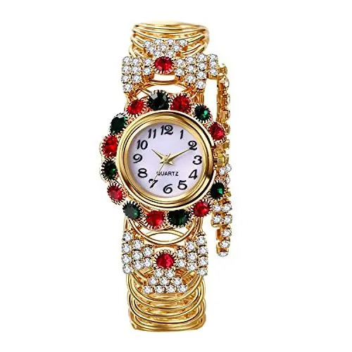 Produktbild: JewelryWe Uhren Damen Elegant Analog Quarz Armbanduhr mit Stretchband Elastischen Metall-Armband Luxus Strass Diamanten Damenuhr Lässige Uhr Geschenk für Frauen Mädchen Rosa