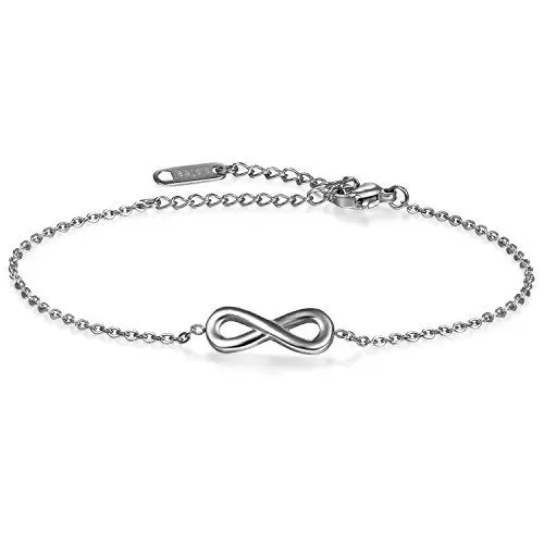 Produktbild: JewelryWe Unendlichkeitszeichen Armband Damen Fußkettchen: Edelstahl Lieben Infinity Unendlichkeit Zeichen Charm Armkette Armreif Fußkette mit Gravur Silber Länge Verstellbar