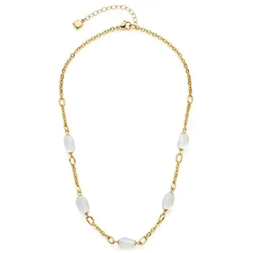Produktbild: JEWELS BY LEONARDO Halskette Ofira • Anker-Kette aus goldfarbenem Edelstahl • fünf integrierte Perlen aus weißem Bergkristall • 42-47 cm Länge • Geschenk Schmuck Damen • 019704