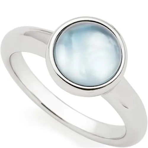 Produktbild: JEWELS BY LEONARDO Ring Bea grey, Band-Ring aus silberfarbenem Edelstahl, Gr. 19 (60), Glasstein mit unterlegtem Perlmutt in grau-blau, Schmuck Damen Geschenk, 024361