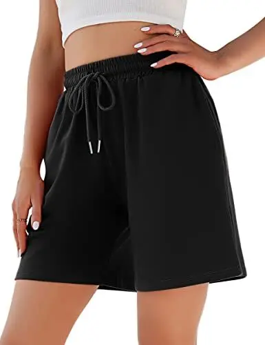 Produktbild: Jezonga Shorts Damen Sporthose Kurz Sport Shorts Jogginghose Sommer mit Taschen Sportshorts Hohe Taille Trainingshose Kurze Short High Waist Elastischer Bund zum Fitness Running Gym Schwarz XXL