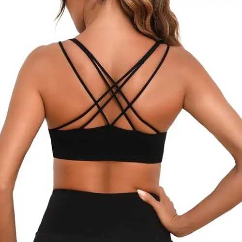 Produktbild: Aseniza Jezonga Sport BH Damen Bustier Gepolstert Crossback Push up Fitness Sport Bra Ohne Bügel für Joggen Gym Yoga Spaghettiträger Top mit Abnehmbaren Cups Schwarz,M