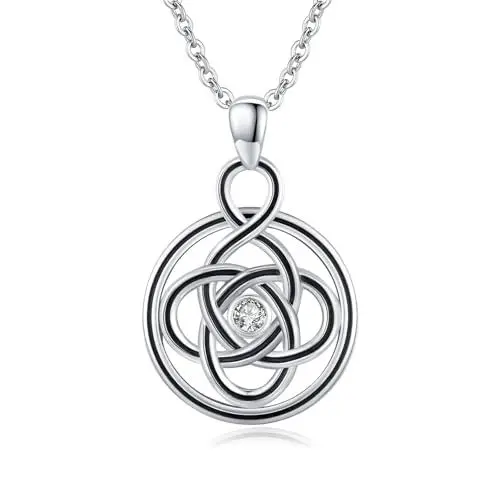 Produktbild: JFASHOP Keltischer Knoten Kette 925 Sterling Silber Keltische Anhänger Halskette Keltischer Schmuck Geschenke für Damen Frauen Männer