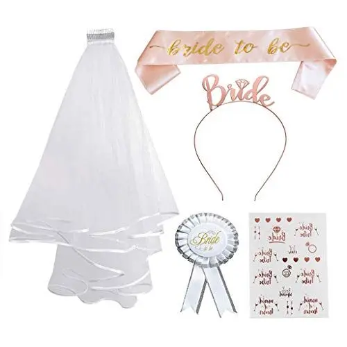 Produktbild: LINSOCLE JGA Deko, Bride to Be JGA Set, Schärpe Junggesellinnenabschied, Team Bride Schärpe, Bride to Be Schleier, Abzeichen, Tiara,Tattoos für Braut to be, Braut Dusche, Team Braut.