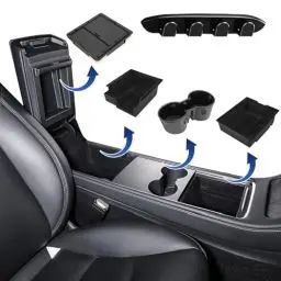 Produktbild: JGMS 5 Pcs Zubehör für tesla model y zubehör,für Tesla Model Y 2021-2024 und Model3 2021-2023,Sitz Haken Kopfstütze, Organizer, Armlehne Aufbewahrungsbox,Versteckte Aufbewahrungsbox und Getränkehalter