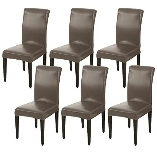 Produktbild: JHLD PU Leder Stuhlhussen, Stretch Stuhlbezug Weiche Wasserdicht Stuhlhusse Beschützer Stuhlhussen Für Kitchen Room Hotel-Taupe-Satz von 6