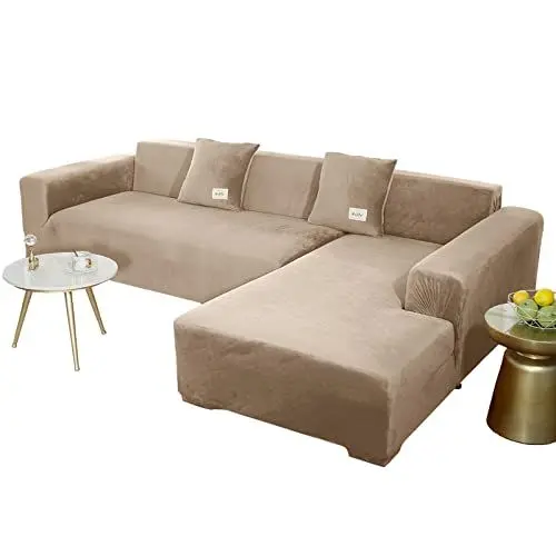 Produktbild: JHLD Sofabezug L Form, Stretch Sofabezug Samt L-förmiger Sofabezug Weiche Anti-rutsch Sofa Überwürfe Für Ecksofa-Kamel-3 Sitzer+4 Sitzer