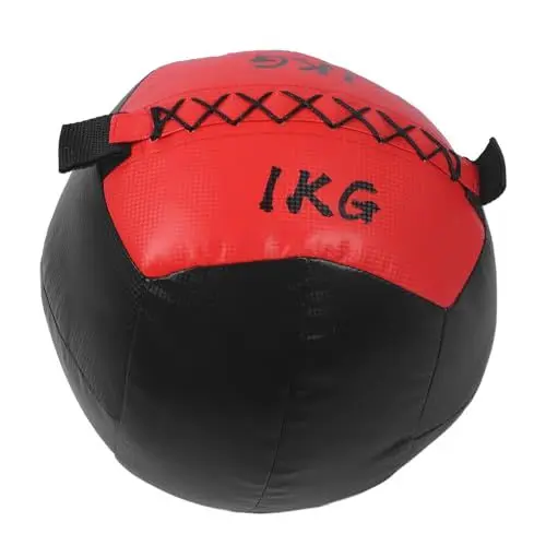 Produktbild: JHS-TECH Medizinball, weiche Leder-Gewichtsbälle für Übungen, rutschfest, 1,1 kg, multifunktionaler Wandball für Kraft-Stretch-Training, Gleichgewichtstraining, Koordinations-Fitness (Schwarz Rot)