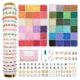 Produktbild: JHWELRG Selber Machen Perlen für armbänder Perlen Set 3mm,16200 Stück 48 Farbe Matte Glasperlen mit Buchstaben Perlen zum Auffädeln, Geschenkidee für Weihnachten Feiertage Geburtstage Belohnungen