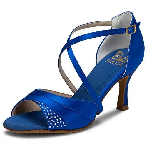 Produktbild: JIA JIA 20522 Damen Sandalen Ausgestelltes Heel Super-Satin Latein Strass Tanzschuhe Farbe Blau,Größe 36 EU