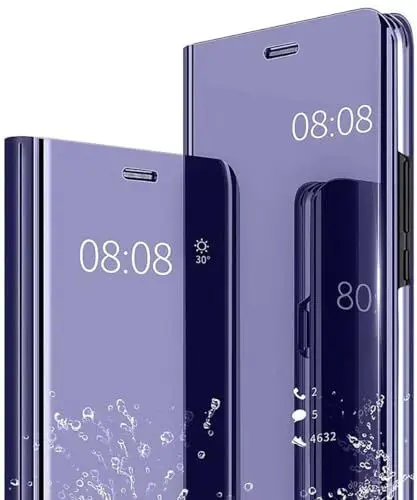 Produktbild: JIAFEI Hülle Kompatibel mit Samsung Galaxy S24 Ultra, Spiegel Handyhülle PU Leder Flip Business-Stil Case Cover, Stand Mirror Ledertasche BookStyle Schutzhülle. Lila Blau