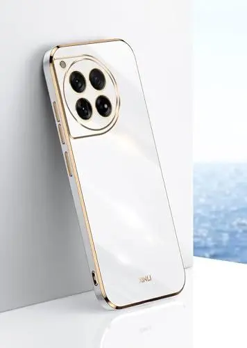 Produktbild: JIAFEI Hülle für OnePlus 12R, Goldenem Überzug Rand Design TPU Silikon Stoßfest Bumper Handyhülle. Weiß
