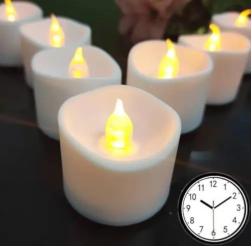 Produktbild: Led Teelichter mit Timer, 6 Stunden und 18 Stunden aus in 24 Stunden Zyklus,batteriebetrieben, flackernde Teelichter, Hochzeiten, Scheitel in warmem Gelb