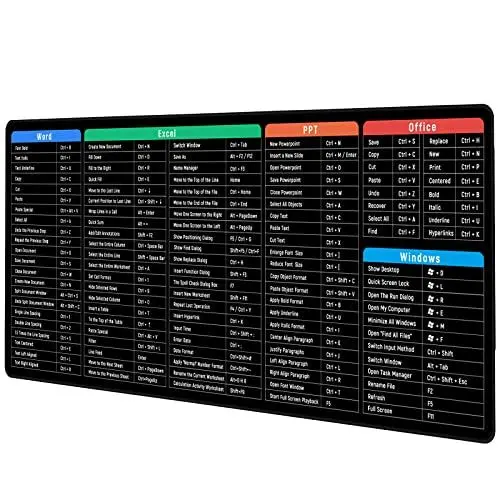 Produktbild: JIALONG Großes Mauspad mit Excel Tastaturkürzeln für Office, multifunktional, komfortabel Gaming Mousepad, Anti Rutsch Schreibtischunterlage für Büro und Zuhause 900x400mm