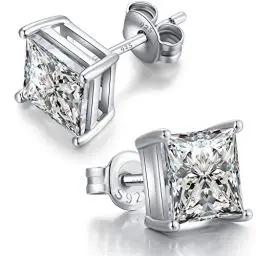 Produktbild: Ohrstecker Silber 925 Herren Ohrringe Silber Ohrringe Stecker Quadrat Ohrstecker Eckig Diamant Weißgold 8mm