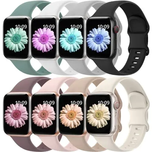 Produktbild: Jiamus 8 Stück Silikon Armbänder Kompatibel mit Apple Watch Armband 44mm 45mm 46mm 49mm 42mm（series 3/2/1） Damen Herren.Weiches Silikon Sport Ersatzarmband für iWatch Ultra SE Serie 9 8 7 6 5 4 3 2 1