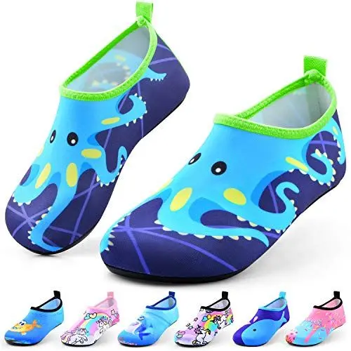 Produktbild: Jiamus Kinder Badeschuhe Wasserschuhe Schwimmschuhe Strandschuhe Aquaschuhe Schnell Trocknend Barfuss Schuhe für Jungen Mädchen Kleinkind Säugling Yoga Unisex Beach Pool,B,Blau Oktopus(24/25 EU)
