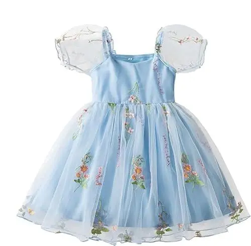 Produktbild: JiAmy Blumenkleid Mädchen Prinzessin Stickerei Tüll Kleid Kinder Sommer Frühling A Line Kleinkind Kleid für 3-4 Jahre,Blau