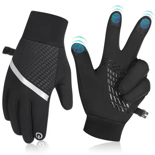 Produktbild: jianyana Handschuhe Kinder Warme Winter Fahrradhandschuhe Anti-Rutsch Winddicht Outdoor Sport Radhandschuhe Touchscreen Handschuhe Jungen Mädchen Schwarz für 4-12 Jahre