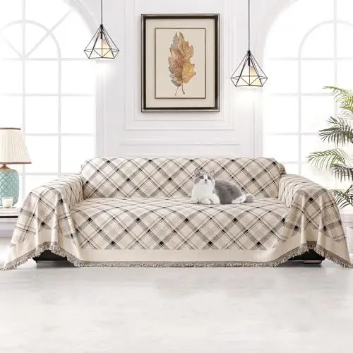Produktbild: jianyana Sofa überzug Sofaüberwurf Weich Strapazierfähig Wendbar Chenille Universal Couch überzug Modernes Karomuster lschutz für 2 3 4 Sitzer Sofa Zweisitzer L-förmige Ecke Futon Sofas(180x300cm)
