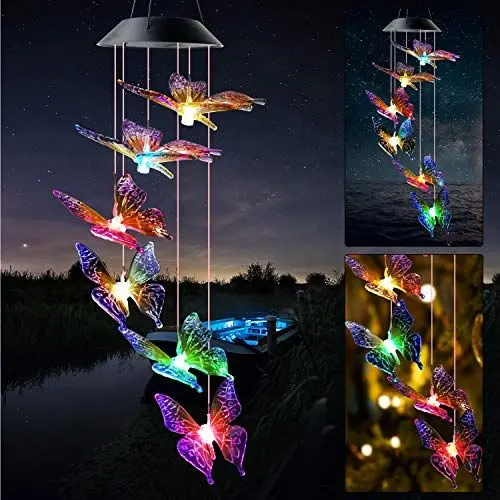 Produktbild: JIAUFU Schmetterling deko windspiele, Geschenke für Frauen, Mütter und Kinder, LED Hängeleuchte Solarleuchten,draußen hängend Garten deko, Hof, Terrasse und Heimdekorat