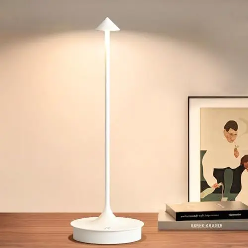 Produktbild: JICAI Tischlampe Kabellos, LED Tischleuchte Akku Kabellose Aufladbar, Dimmbare Touch Control Tischlampen, IP54 wasserdicht Outdoor Tischlampe für Esszimmer/Bar/Terrasse/Kaffee(1PC, Weiß)