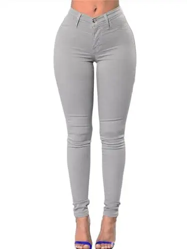 Produktbild: JIER Jeans Damen Stretch Casual High Waist Hüftjeans Jeggings mit Taschen, Skinny Jeanshose Plus Size Bequem Sexy Denim Pants Leggings Yogahose Slim Fit Jeanshosen Grau, S