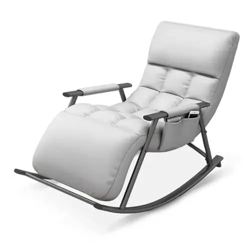 Produktbild: JIESOO Schaukelstuhl Balkon Relaxsessel Wohnzimmer Mit Stahlbeinen,Gepolsterter Sitz Aus Technischem Stoff, Bequemer Sofasessel, Sessel Mit Verstellbarer Fußstütze(Light Gray,Black Leg)