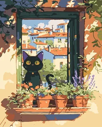 Produktbild: jieyisier Malen Nach Zahlen Erwachsene,Malen Nach Zahlen Katze,Landschaft Paint by Numbers,DIY Malerei mit Familie und Freunden, geeignet für Wohnwanddekoration (40x50 cm)
