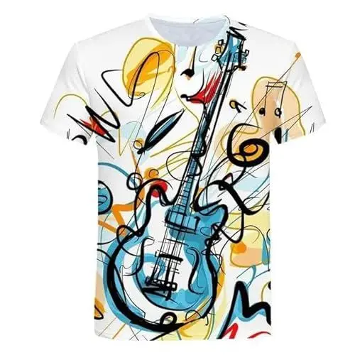 Produktbild: JIFENLI Herren 3D Druck T-Shirt Unisex Lustiges Bedrucktes T-Shirt Mit Musiknoten Für Herren/Damen, Sommer, Musik, Kurzärmelig, T-Shirts Für Herren, Lässige Tops